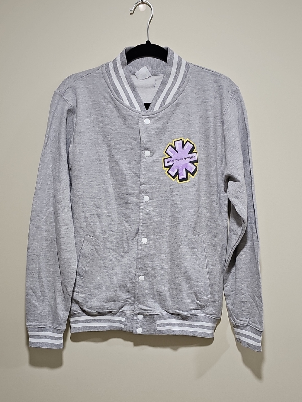 Gray Varsity Jacket with Purple Patch